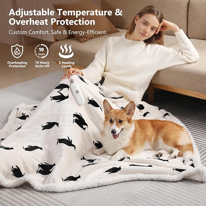 Heated Blanket Twin Electric Blanket 62"x84" Heating Blanket, Upgraded Ultra Comfortable Sherpa Twin Size Heated Blanket with 5 Heating Levels & 10 Hrs Auto-Off, Machine Washable, Ideal Gift