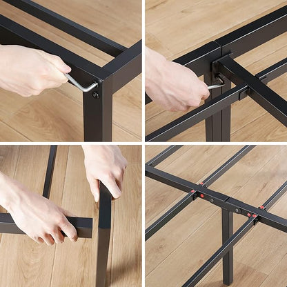 Olee Sleep 18 Inch Heavy Duty Steel Slat Anti-Slip Support, Easy Assembly Platform Bed Frame, Noise Free Steel Mattress Foundation, Maximum Storage, No Box Spring Needed, Black, King Size