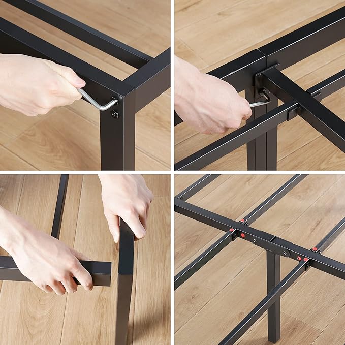 Olee Sleep 14 Inch Heavy Duty Steel Slat Anti-Slip Support, Easy Assembly Platform Bed Frame, Noise Free Steel Mattress Foundation, Maximum Storage, No Box Spring Needed, Black, King Size