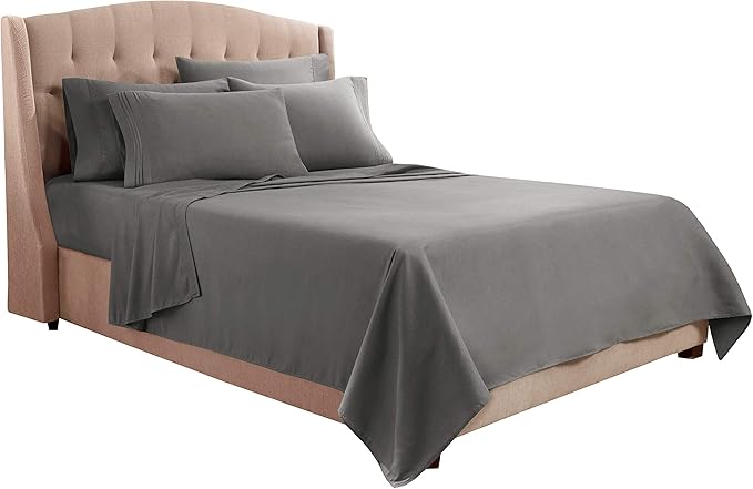 Clara Clark Cal King Sheets, 6 Piece Set - Hotel Luxury Sheets for Cal King Size Bed, Super Soft Bedding Set, Cal King Size, Charcoal Gray