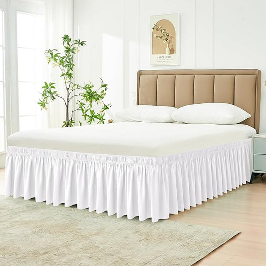 Biscaynebay Wrap Around Bed Skirts for Twin & Twin XL Beds 14" Drop, White Adjustable Elastic Dust Ruffles Easy Fit Wrinkle Resistant Silky Luxurious Fabric Machine Washable