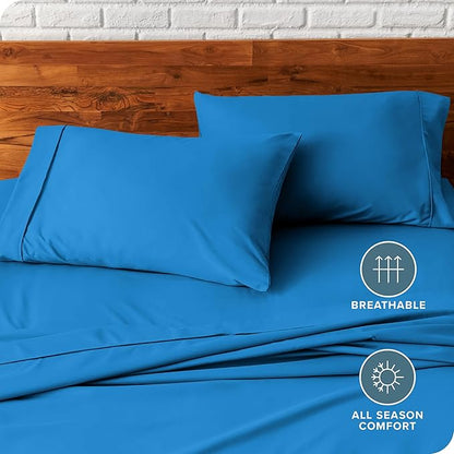Bare Home Microfiber Pillow Cases - King Size Set of 2 - Cooling Pillowcases - Double Brushed - Medium Blue Pillowcases 2 Pack - Easy Care (King Pillowcase Set of 2, Medium Blue)