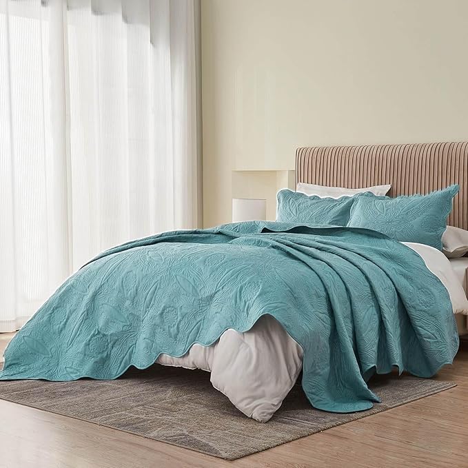Oversized Cal King Bedspreads 120x120 for Extra Tall Split California King Bed Lightweight Quilted Coverlet Set 3 Pieces 1 Quilt 2 Pillow Shams Blue