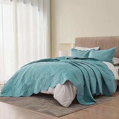 Oversized Cal King Bedspreads 120x120 for Extra Tall Split California King Bed Lightweight Quilted Coverlet Set 3 Pieces 1 Quilt 2 Pillow Shams Blue
