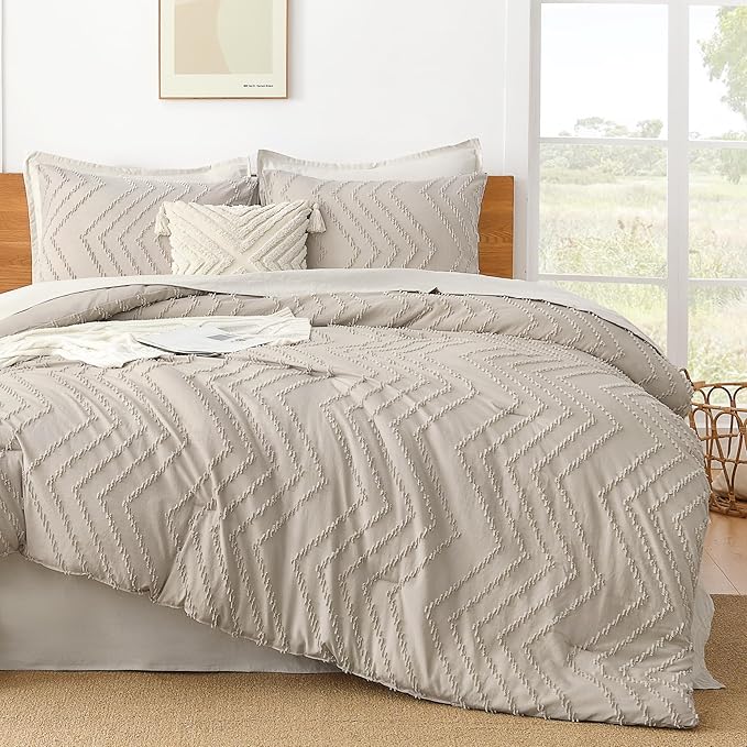 Litanika Tannish Grey King Comforter Set, 3 Pieces Lightweight Tufted Bedding Sets, Down Alternative Comforter Fluffy Bed Set Gift Choice