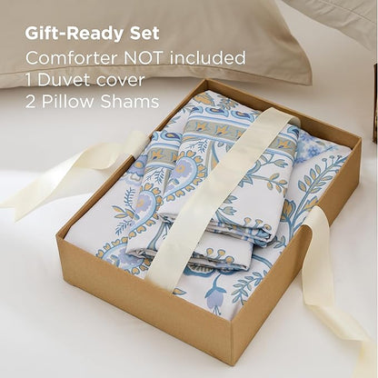 Bedsure Duvet Cover Queen Size - Reversible Paisley Scrolls Floral Duvet Cover Set with Zipper Closure, 3 Pieces Oat Milk Bedding Set with 8 Corner Ties and 2 Pillow Shams 20"x26"