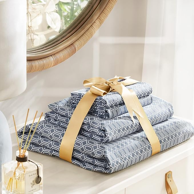 Comfort Spaces 100% Cotton Sheet Set Breathable, Lightweight, Soft with 14" Elastic Pocket Fits up to 16" Mattress, All Season Cozy Bedding, Matching Pillow Case, King Diamond Blue 4 Piece