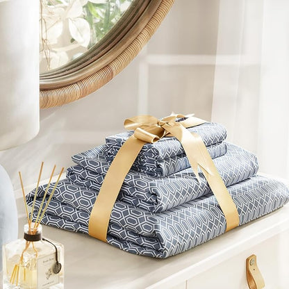 Comfort Spaces 100% Cotton Sheets Twin XL, Breathable, Naturally Cool Cotton Sheets, Soft Cotton Bed Sheets with 14" Elastic Pocket Fits up to 16" Mattress, All Seasons Sheet Set, Diamond Blue 3 Piece
