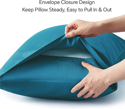 BEDELITE King Size Pillow Cases Set of 2, Rayon Derived from Bamboo, Cooling Pillow Cases for Hot Sleepers & Night Sweats, Breathable and Silky Soft Envelope Pillowcases(Teal, 20"x36")