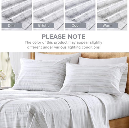 Comfort Spaces 100% Cotton Sheets King, Breathable, Naturally Cool Cotton Sheets, Soft Cotton Bed Sheets with 14" Elastic Pocket Fits up to 16" Mattress, All Seasons Sheet Set, Good Vibes Grey 4 Piece