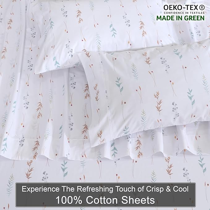 ZOYER 100% Cotton Sheets – Split King Size Percale Bedding, Cooling & Breathable, Durable with a Crisp, Soft & Comfortable Feel, 16" Deep Pocket, 5-Piece Set, Fairy Meadows