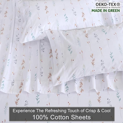 ZOYER 100% Cotton Sheets – Split King Size Percale Bedding, Cooling & Breathable, Durable with a Crisp, Soft & Comfortable Feel, 16" Deep Pocket, 5-Piece Set, Fairy Meadows