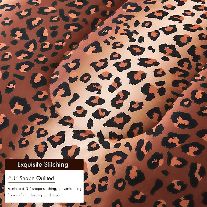 PERFEMET Cheetah Print Comforter Set Queen, 3 Pieces Animal Leopard Print Bedding Set with 2 Pillowcases, Soft Fluffy Farmhouse Leopard Pattern Bed Set for All Season (Brown, Queen)