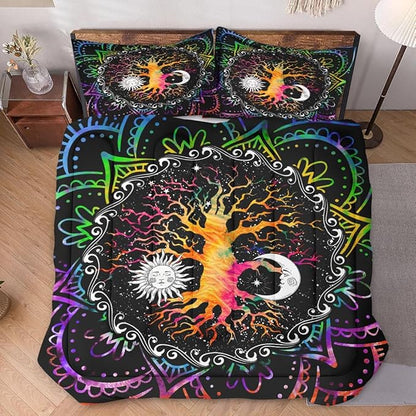 King Size Comforter Set with 2 Pillowcases, Astrology Zodiac Tree of Life 3 Pcs Bedding for Kids and Adults, Colorful Sun and Moon Tarot Soft Comforter Set for Bedroom Bed Decor