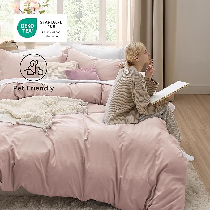 Bedsure Rose Pink Duvet Cover King Size - 3 Pieces Prewashed Extra Soft Bedding Set, Includes 1 Duvet Cover 104x90 Inches with Zipper Closure & 2 Pillow Shams, Comforter Not Included