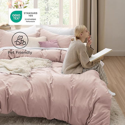 Bedsure Rose Pink Duvet Cover King Size - 3 Pieces Prewashed Extra Soft Bedding Set, Includes 1 Duvet Cover 104x90 Inches with Zipper Closure & 2 Pillow Shams, Comforter Not Included