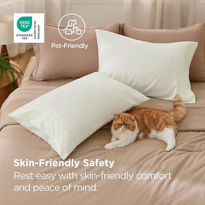 Bedsure King Size Pillow Cases Set of 2 - Ivory White Brushed Microfiber Pillowcases 2 Pack, Super Soft Pillow Case Cover with Envelope Closure for Kids, Wrinkle, Fade Resistant, 20x36 Inches