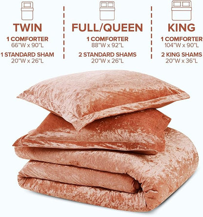 Comfort Spaces Luxe Queen Comforter Set Velvet Comforters for Queen Size Bed, Microfiber Reverse, Juliette, All Season Velvet Bedding Queen Size, Fluffy Bed Set, Sham, Full/Queen, Burnt Orange 3 Piece