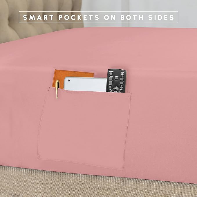 Elegant Comfort 8-Piece Pinch Pleated Comforter Set - All Season Complete Bed in a Bag, Includes 4pc Smart Sheet Set, Bed Skirt, Comforter, Matching Pillowcases and Shams, King/Cal King, Dusty Rose