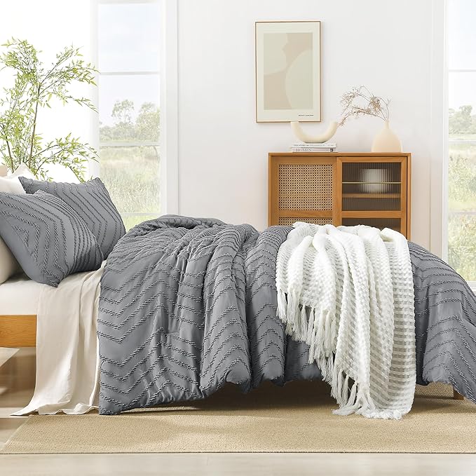 Litanika Gray Full Comforter Sets, Lightweight Fluffy Bedding Comforter Sets for Bed, 3 Pieces Down Alternative Comforter Bed Set Gift Choice (79x90Inches, 1 Comforter and 2 Pillow Shams)