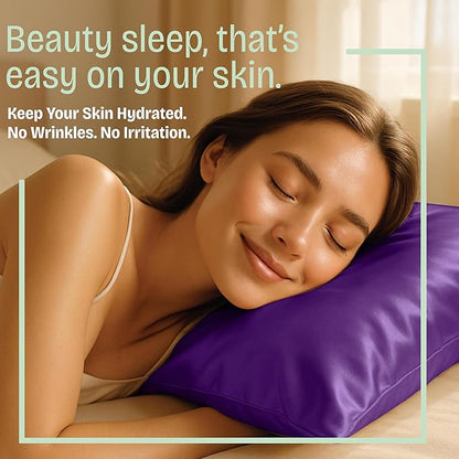 BLISSFORD Purple Satin Pillowcase with Zipper, for Hair and Skin Care, Feels Soft and Cool Like a Silk Pillowcase, Satin Pillow Cases 2 Pack, Slik Pillow Cover, Grape/Purple, Standard - Set of 2