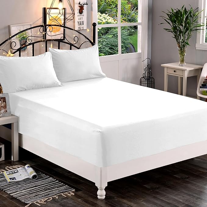 Elegant Comfort 1500 Premium Quality Fitted Sheet Ultra Soft 18-24 Inch Extra Deep Pocket - Single Fitted Sheet for High Mattress - Wrinkle Free with Smart Storage Pockets, California King, White