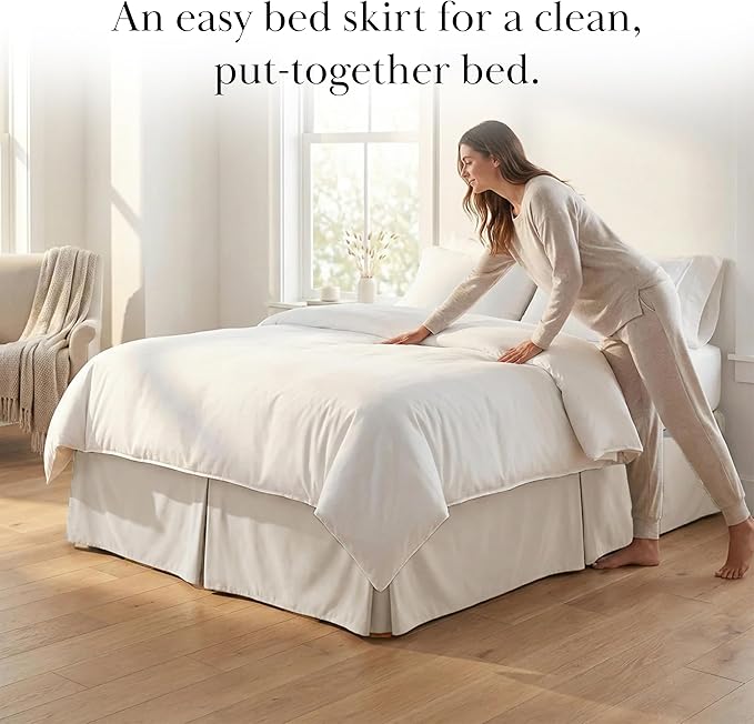 Southshore Fine Living, Inc. Pleated Queen Bed Skirt 14 Inch Drop - Bone Colored Dust Ruffle Queen Size, Like Khaki, Oatmeal, Cream - Pet Hair Resistant Bed Skirt, Easy Care Microfiber - Natural Beige