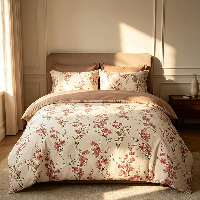 Vintage Floral Comforter Set Twin Size, Cottagecore Soft Microfiber Bedding Set with Retro Flowers Pattern, 3Pieces All Season Lightweight Summer Comforter Set for Girls