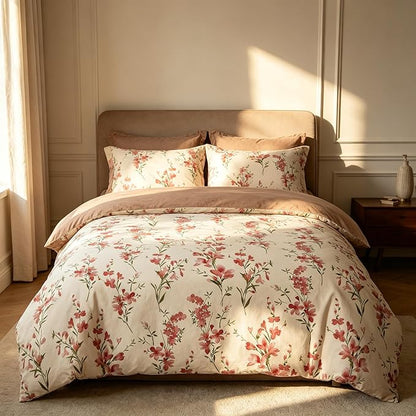 Vintage Floral Comforter Set Twin Size, Cottagecore Soft Microfiber Bedding Set with Retro Flowers Pattern, 3Pieces All Season Lightweight Summer Comforter Set for Girls