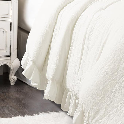 Lush Decor - Comforter Set, Soft Ruffled Bedding with Matching Sham, Cozy Essentials, Elegant Bedroom Decor (Reyna White, Twin XL)