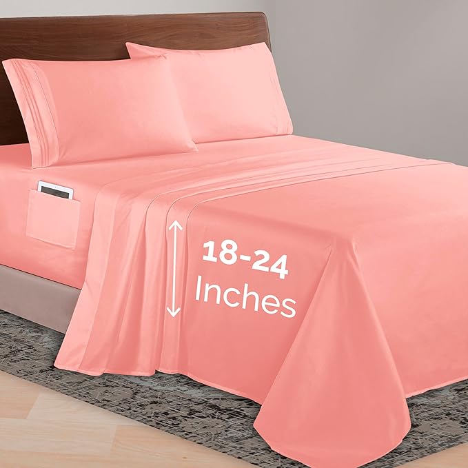 Elegant Comfort Luxurious 1500 Premium Hotel Quality Microfiber 4-Piece Sheet Set, 18-24 Inches Deep - Extra Deep Pocket Sheets - Ultra Soft 4PC Deep Pocket Sheets, California King, Dusty Rose