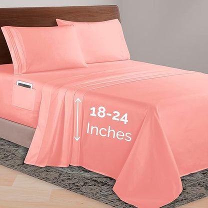 Elegant Comfort Luxurious 1500 Premium Hotel Quality Microfiber 4-Piece Sheet Set, 18-24 Inches Deep - Extra Deep Pocket Sheets - Ultra Soft 4PC Deep Pocket Sheets, California King, Dusty Rose