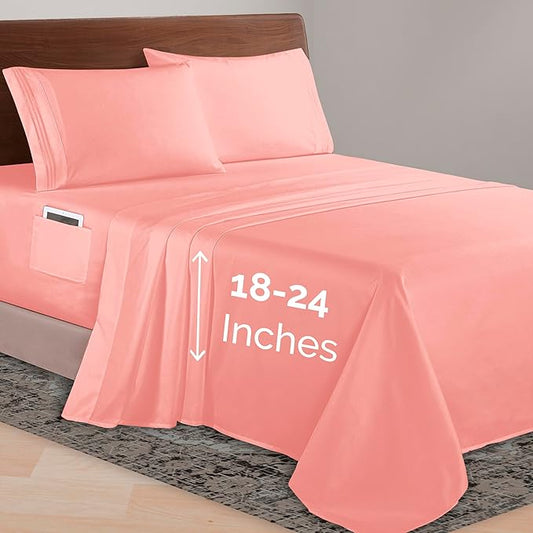 Elegant Comfort Luxurious 1500 Premium Hotel Quality Microfiber 4-Piece Sheet Set, 18-24 Inches Deep - Extra Deep Pocket Sheets - Ultra Soft 4PC Deep Pocket Sheets, California King, Dusty Rose