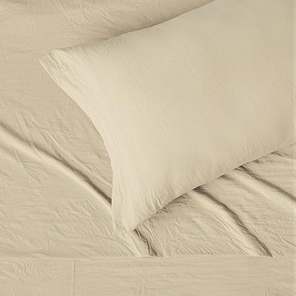 Amazon Basics Twin XL Bed Sheet, 3-Piece Bedding Set, Double Brushed Microfiber, Ultra Soft, Easy Care, Beige