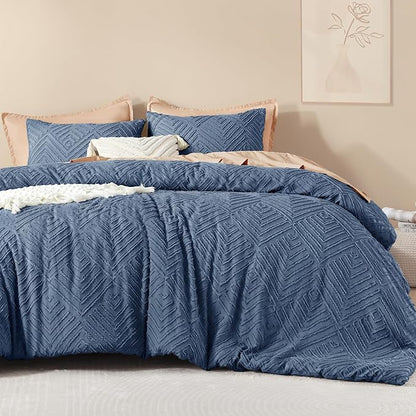 Litanika Super King Comforter Ocean Blue, 3 Pieces Tufted Boho Farmhouse Bedding Comforter Set, Lightweight Fluffy All Season Comforter Set (120x120In Comforter & 2 Pillowcases)