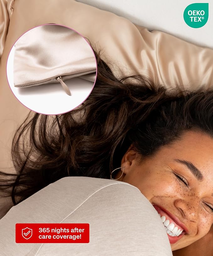 Sunday Silks™ | Silk Pillow Cases 2 Pack | 22 Momme Mulberry Silk Pillowcase Set of 2 | All Sides 100% Pure Silk Slip Pillowcases Bliss for Couples, Zipper | Standard Queen, King Size, 6A [Oat Milk]