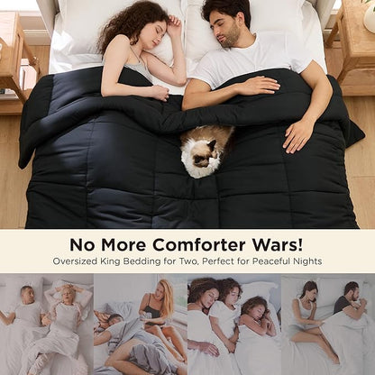 Bedsure Comforter Duvet Insert - Quilted Comforters Oversize Queen Size, All Season Duvet, GentleSoft Down Alternative Bedding, with 8 Tabs, Gifts for Women/Men, Black, Oversize Queen 98 x 98 Inches