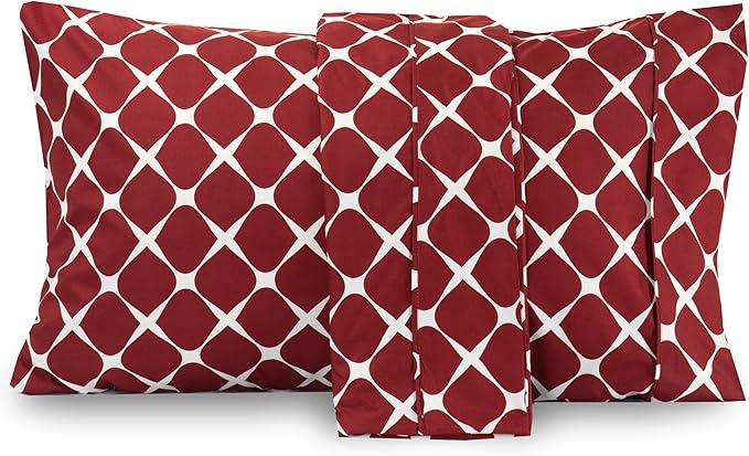 Elegant Comfort Luxury Ultra-Soft 2-Piece Pillowcase Set - 1500 Premium Hotel Quality Microfiber Double Brushed - Wrinkle Resistant, King Size, Bloomingdale Pattern Burgundy