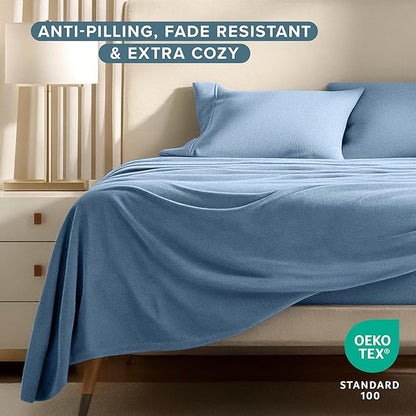 Bare Home Super Soft Fleece Sheet Set - Twin Size - Extra Plush Polar Fleece, No-Pilling Bed Sheets - All Season Cozy Warmth (Twin, Coronet Blue)