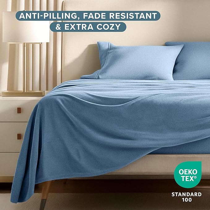 Bare Home Super Soft Fleece Sheet Set - King Size - Extra Plush Polar Fleece, No-Pilling Bed Sheets - All Season Cozy Warmth (King, Coronet Blue)