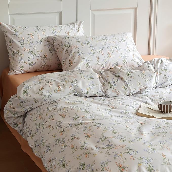 HighBuy 3 Piece Flowers Comforter Set Full Size French Style with Blue Floral Botanical All Season Bedding Comforter Cottagecore Cozy Comforter Set with 2 Pillowcases,Lightweight Soft