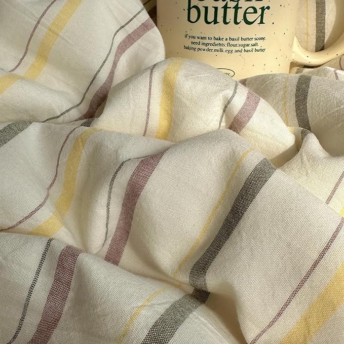EAVD Retro Striped Duvet Cover Set Full Size 100% Cotton Chic Stripes Printed Bedding Set with 2 Pillowcases Vintage Geometric Pattern Duvet Cover with Zipper Closure(Yellow&Green&Brown, Queen)