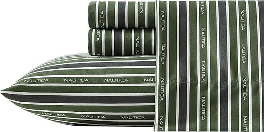 Nautica - Full Sheet Set, Breathable & Cooling Microfiber Bedding with Matching Sham(s), Casual Home Decor (Varadero Typeface Green, Full)
