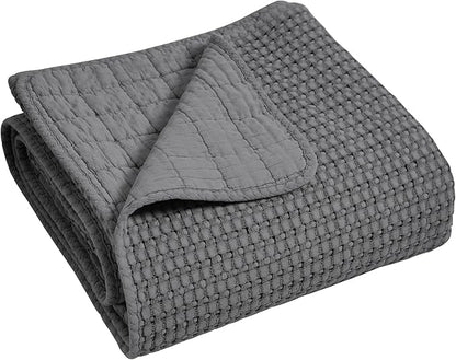 Levtex Home Mills Waffle King Bedspread Set (120x104in) with 2 Pillow Shams (36x20in) - Charcoal - Cotton King Size Bedspread Set - Soft, Pre-Washed