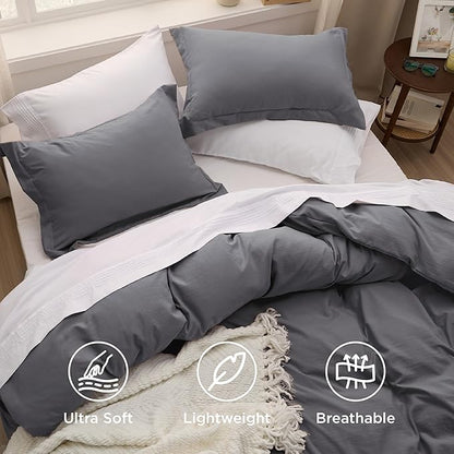 Bedsure Dark Grey Oversized King Duvet Cover - 3 Pieces Prewashed Cotton-Like Extra Soft Bedding Set, Includes 1 Duvet Cover 120x98 Inches with Zipper Closure & 2 Pillow Shams, Comforter Not Included