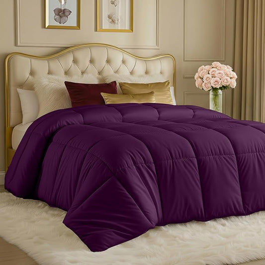 Utopia Bedding Comforters Queen Size, All Season Duvet Insert, Down Alternative Box Stitched Bed Comforter with Corner Tabs, Machine Washable (Plum)