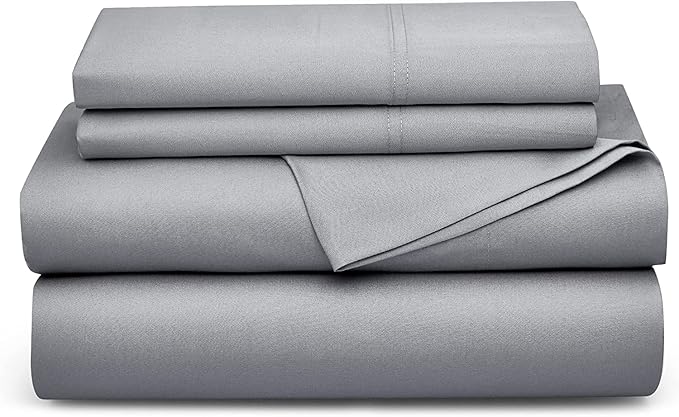 Bedsure King Size Sheet Set, Cooling Sheets, Rayon Derived from Bamboo, Deep Pocket Up to 16", PureWoven, Breathable & Soft, Bed Sheets, Hotel Luxury Silky Bedding for Hot Sleepers, Silver Grey