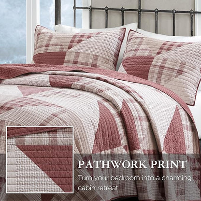 Woolrich Reversible Coverlet Set - Cottage Styling Reversed to Solid Color, All Season Lightweight Coverlet, Cozy Bedding Layer, Matching Shams, Oversized King/Cal King, Olsen Red | Reversible, Lightweight, All Season