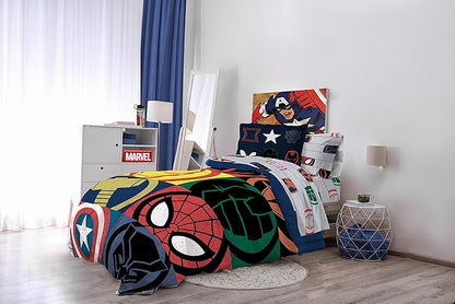 Jay Franco Marvel Avengers 5 Piece Twin Comforter Set - Includes Comforter & Sheet Set with Captain America, Hulk, Iron Man, Thor - Super Soft Kids Superhero Bedding, Official Marvel Product