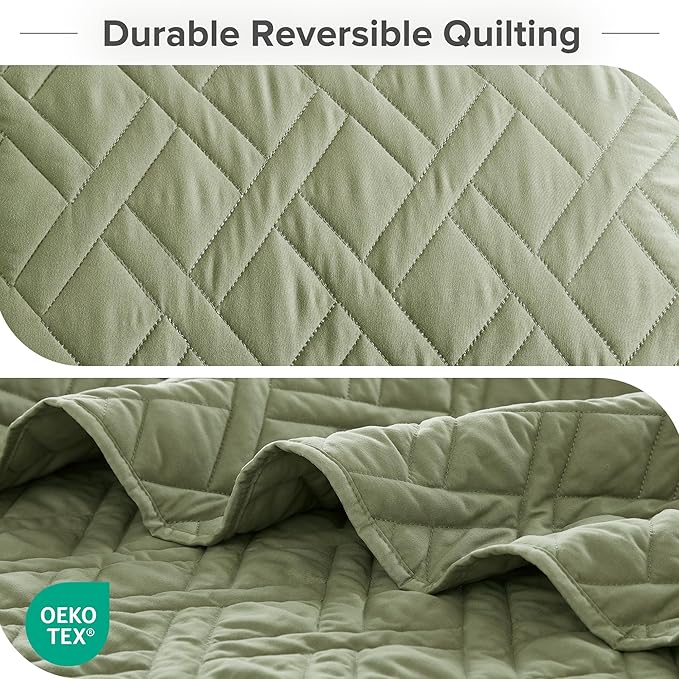 Comfort Spaces Twin Quilt Set Modern Reversible Diamond Coverlet Twin Bedding Set Cozy Quilted Winter Layer, All Season Lightweight Soft Twin Size Quilt, Kienna, Twin/Twin XL Olive Green 2 Piece